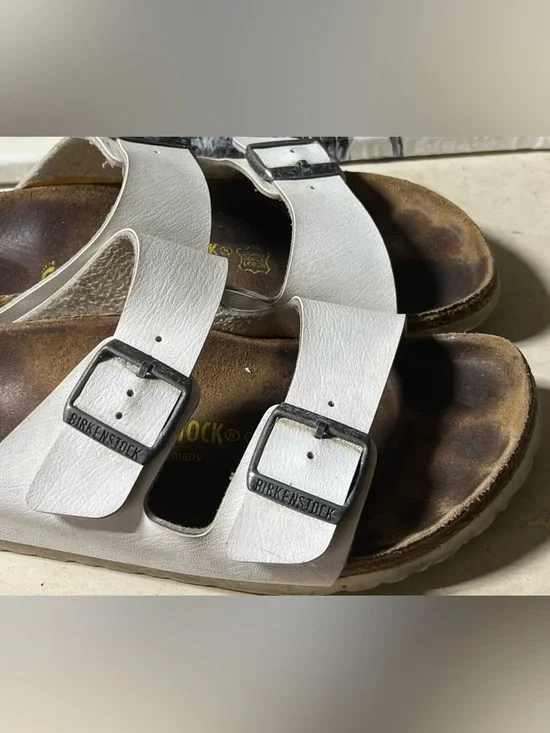 Birkenstock Arizona Double Strap White Leather Sandals Women's Sz 40 US SZ 9-9.5 - Picture 2 of 5